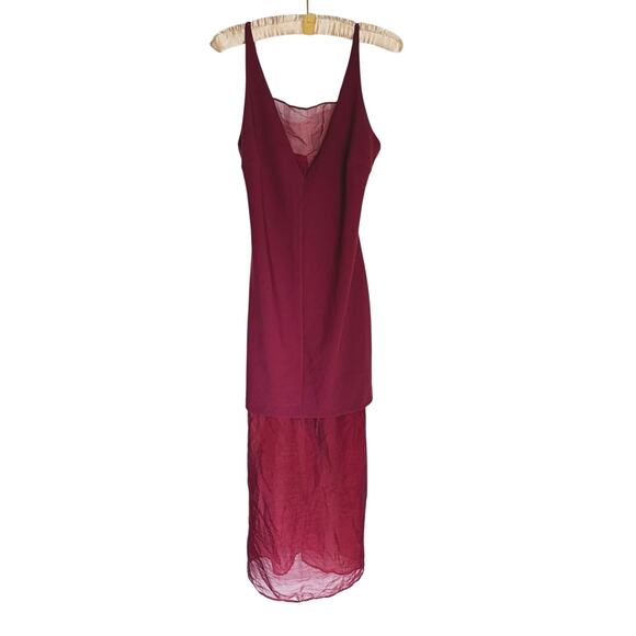 NWT Abercrombie & Fitch V-Neck Sheer Sleeveless Midi Dress Wine Red Large Event - Picture 5 of 11